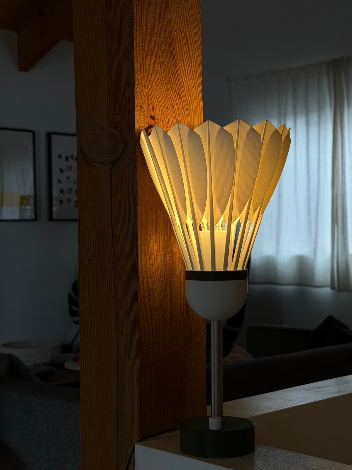 Elena Lamp badminton shuttlecock design with aluminum base on modern desk